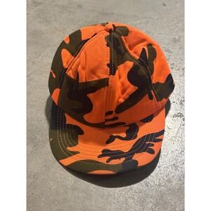 Vtg Buck Bay Orange Camo Snapback Hat Green Under Brim Hunting Cap USA Rare